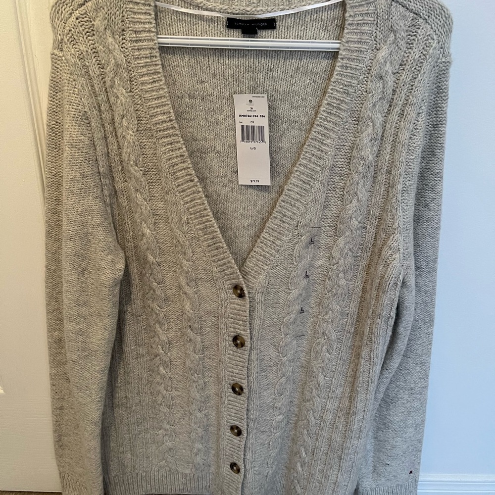 Tommy Hilfiger Heather Gray Cable Knit Cardigan - Picture 3 of 4